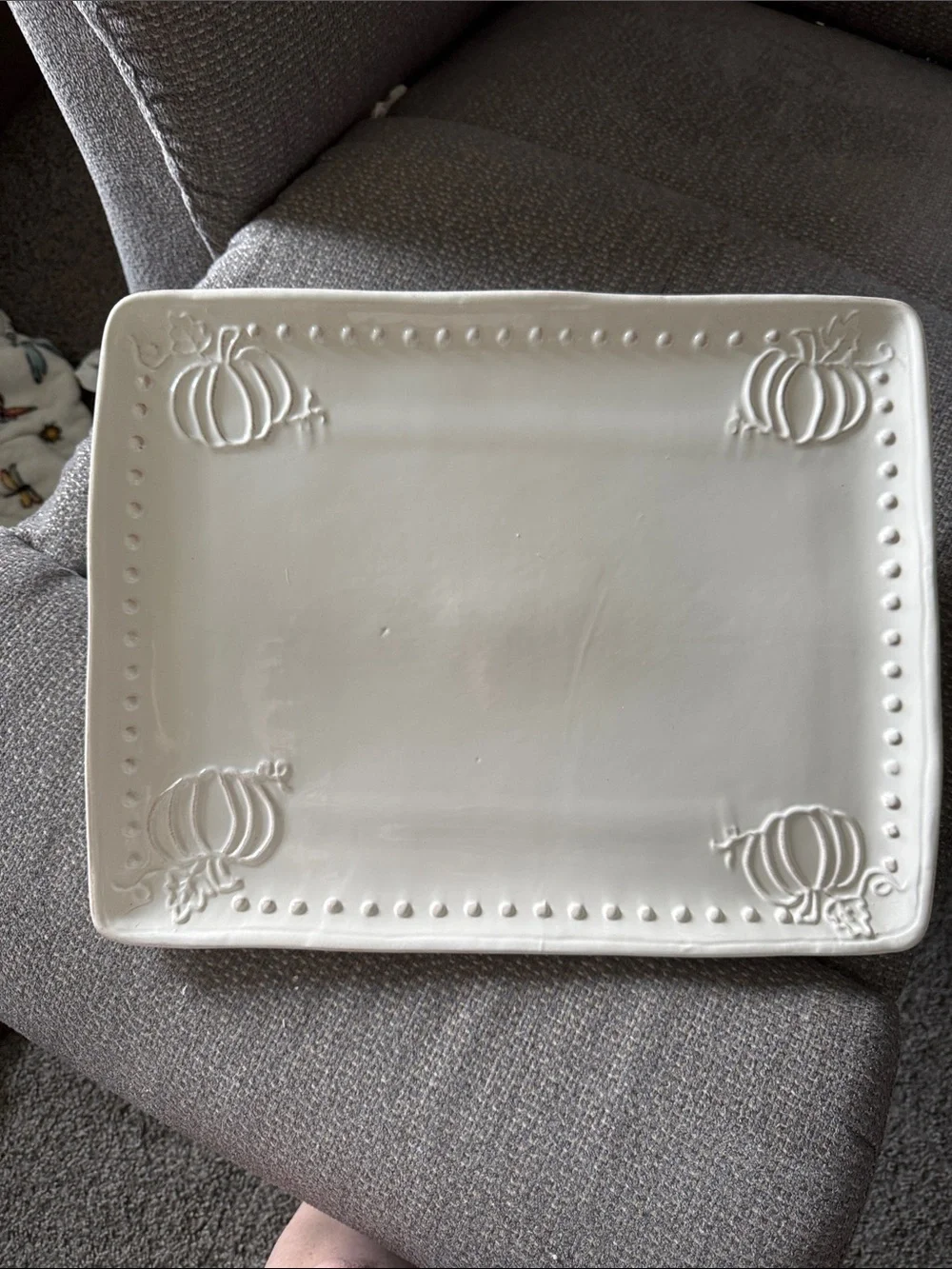 White Ceramic Pumpkin Accent Serving Platter by